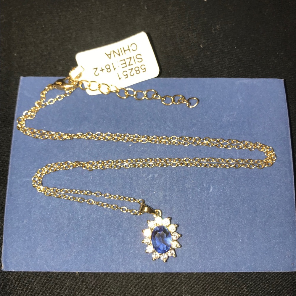 Blue oval glass necklace & blue glass earrings.